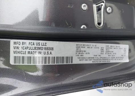 2021 Jeep Cherokee Altitude Fwd z USA, uszkodzony, nr VIN 1C4PJLLB3MD169308